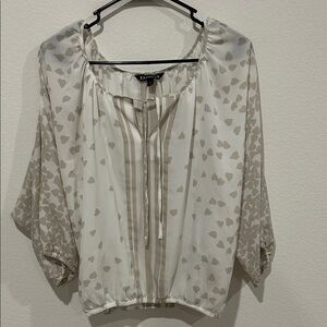 Express Women's White and Tan Sheer Blouse